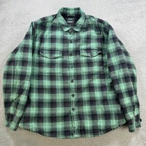 BONOBOS Mens XXL Plaid Flannel Sherpa Lined Shirt Jacket Slim Fit Green Black